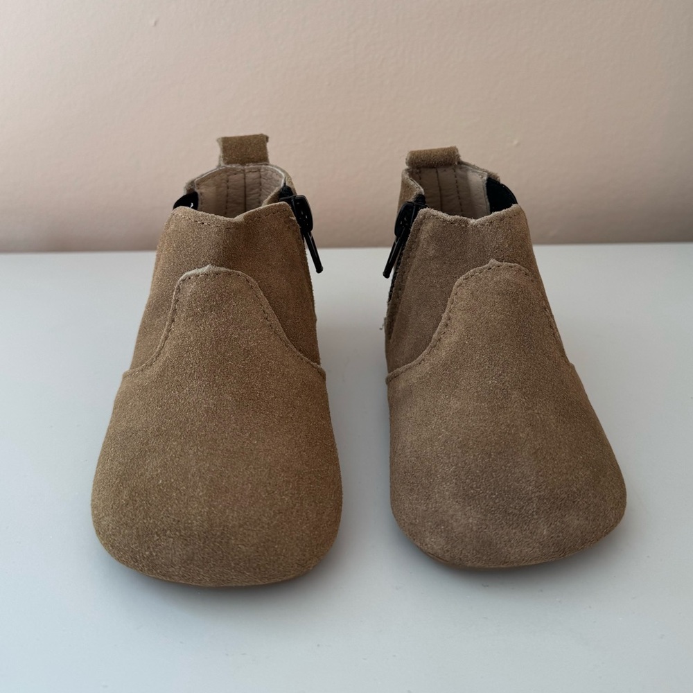 Kids Suede Zip-Back Ankle Boots in Brown